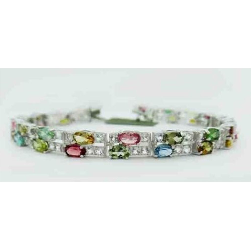 Genuine Gemstones & White Sapphire Bracelet .925 Silver